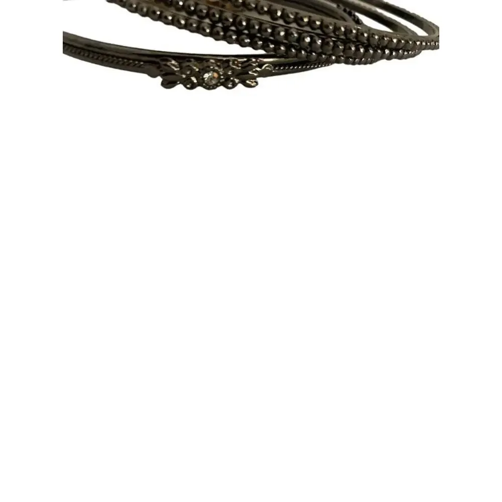 Set of 4 Antiqued Silvertone Bangle Bracelets Beaded Design and Twisted 2.5